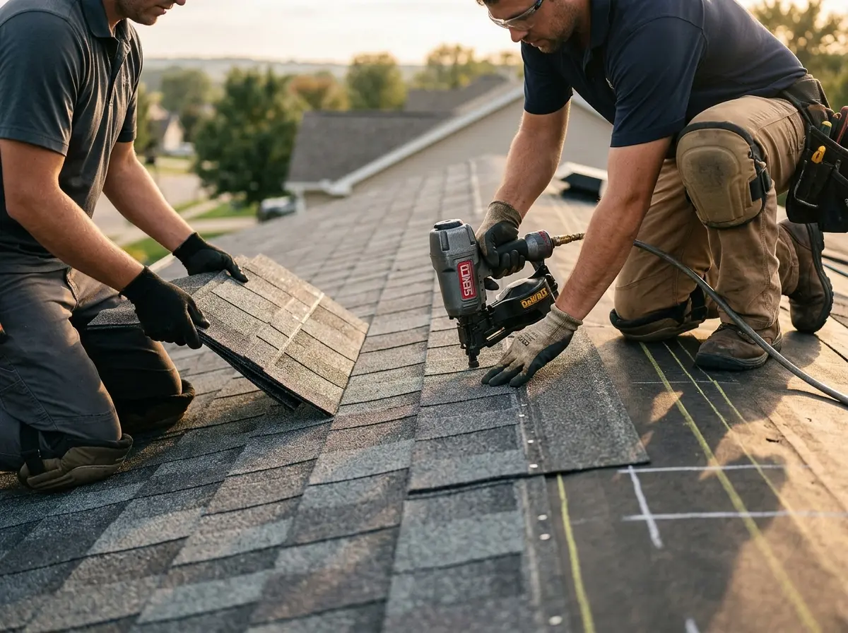 Professional roofer working on a residential roof in North Merritt Island